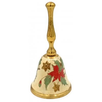 Vintage Weihnachtsglocke Messing/Cloisonné mit Stechpalmenmotiv