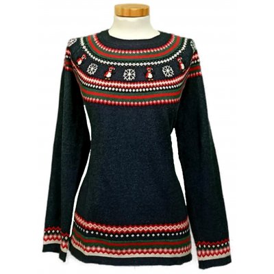 Famy Damen Weihnachtspullover dunkelblau gemustert Gr. L 42/44