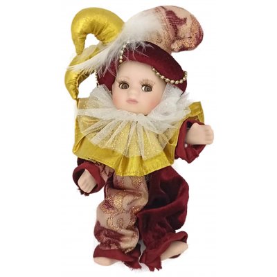 Porzellanpuppe mit Harlekinmütze