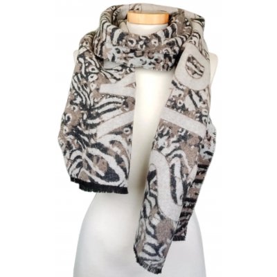 Marc Cain Damen Schal mit Animal-Print und Schriftzug in erdigen Naturfarben