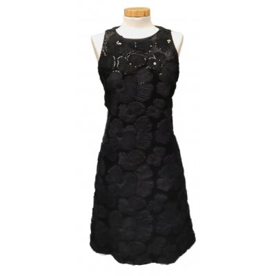 ZARA Damen Samt-Minikleid mit 3D Blüten schwarz Gr. XL