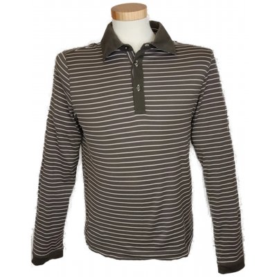 Hugo Boss Herren Polo Langarm Shirt braun/weiß gestreift Gr. M