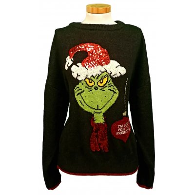 The Grinch Weihnachtspullover schwarz gemustert Gr. XL