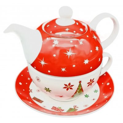 Teekanne & Teetasse mit weihnachtlichem Motiv 