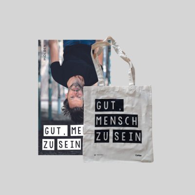 Angebot Buch + Tasche „Gut, Mensch zu sein“
