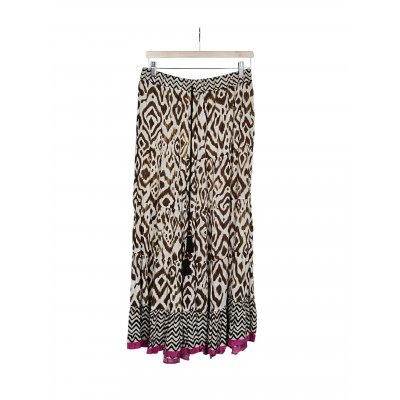Zara Damen langer Rock, Animal Print, braun/pink - Gr. XL / 42