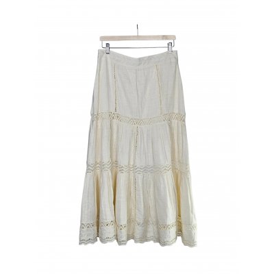 Damen Midi-Rock mit Spitze, cremegelb - Gr. M / 38