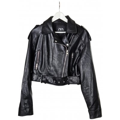 Zara Damen Kunstlederjacke, schwarz - Gr. L