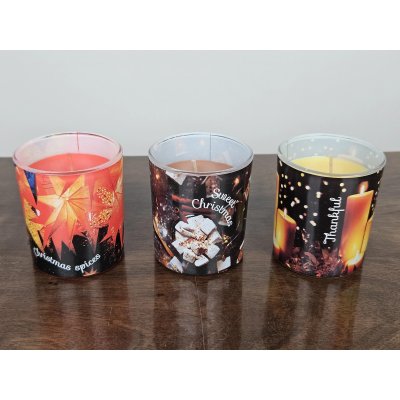Duftkerzen im Glas - weihnachtliches Motiv - 3 Stück