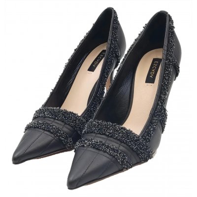 Escada Damen Lederpumps schwarz mit Tweed Besatz Gr. 37