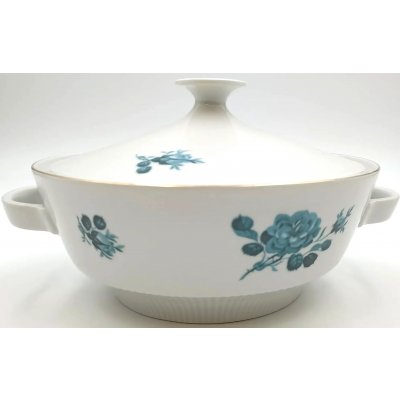 Vintage Suppenterrine CP Colditz Porzellan - Blaues Rosendekor mit Goldrand