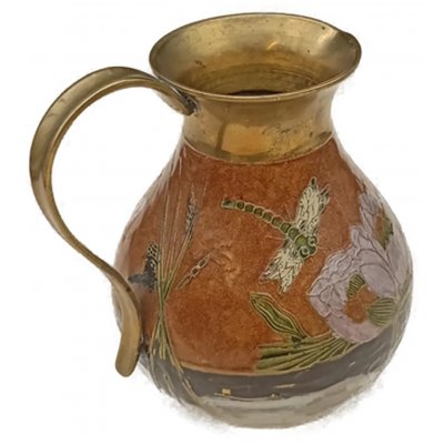 Vintage Messing-Krug mit Emaille-Dekor