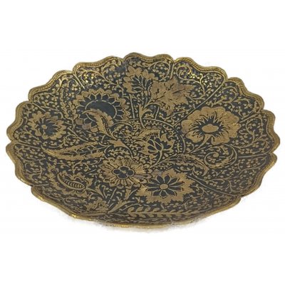 Vintage Messing-Teller mit floralem Gravur-Design