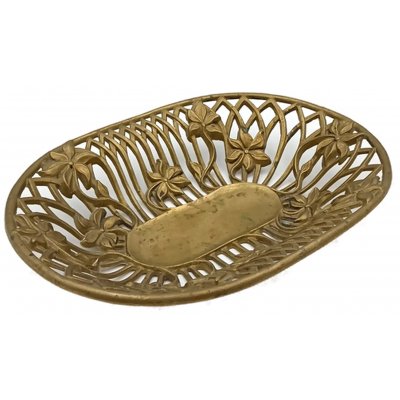 Jugendstil Messingschale "MOD DEP" – Ovale Dekoschale mit floralem Durchbruchmuster