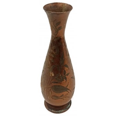 Vintage Kupfer-Vase mit floraler Gravur – Handgearbeitete Metallvase