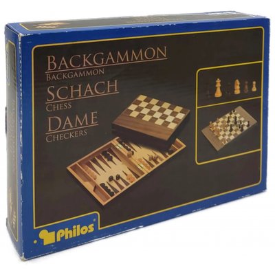 Philos 3-in-1 Spiele-Kompendium – Schach, Backgammon & Dame aus Holz
