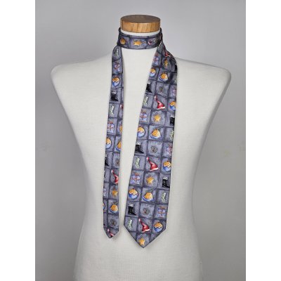 Edle Vintage Tie Rack Seidenkrawatte mit Weihnachts-Motiven Windsor Collection, Grau - Made in Italy