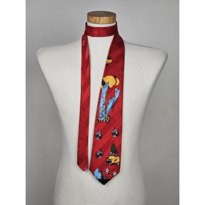 Vintage Gold Tower Seidenkrawatte "Flying Santa", Doppeldecker & Weihnachten, rot