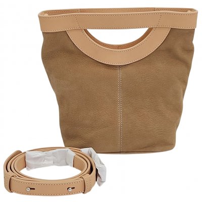 Max V. Koenig Damen Lederhandtasche, beige/hellbraun - Höhe ca. 22 cm