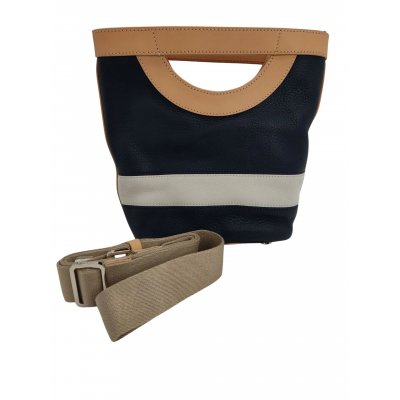 Max V. Koenig Damen Lederhandtasche, marine/weiß/creme - Höhe ca. 22 cm 