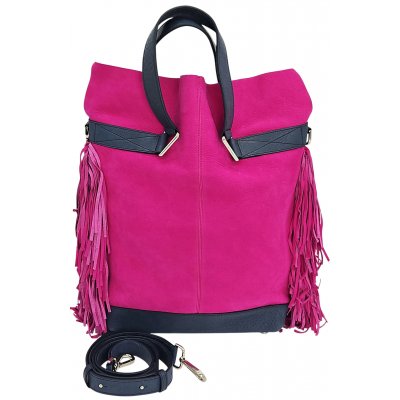 Max V. Koenig Damen Lederhandtasche mit Fransen, lila - Höhe ca. 37 cm