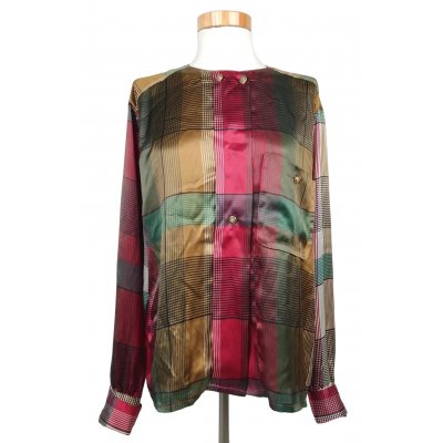 Vintage Gläser Damen Bluse, grün/rot - Gr. M