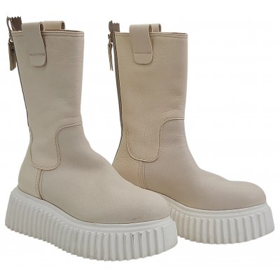 AGL Damen Plateau Leder Boots, creme - Gr. 36