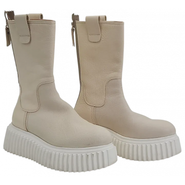 AGL Damen Plateau Leder Boots, creme - Gr. 36