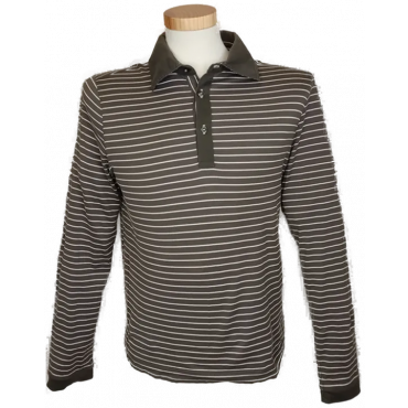 Hugo Boss Herren Polo Langarm Shirt braun/weiß gestreift Gr. M