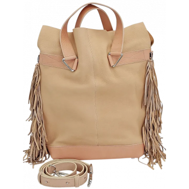 Max V. Koenig Damen Lederhandtasche mit Fransen, creme - Höhe ca. 37 cm 