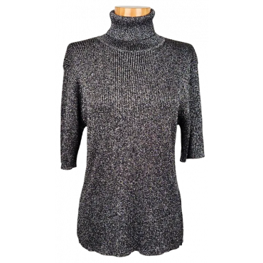 Olsen Damen Rollkragen Shirt, schwarz/silber - Gr. XXL 