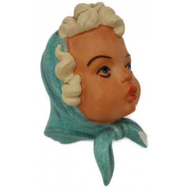 Kunstkeramik Prischl Frauenkopf mit Kopftuch Vintage