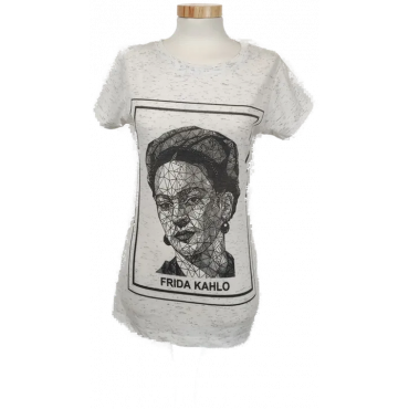 Crs Crocus Damen T-Shirt "Frieda Kahlo" weiß/grau meliert Gr. M