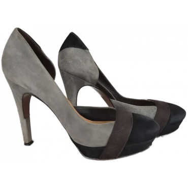 Hugo Boss Damen High Heels Veloursleder, grau/schwarz - Gr. EU 39