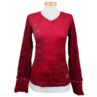 Desigual Damen Langarmshirt rot gemustert Gr. M