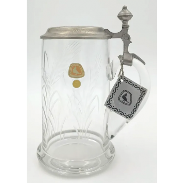 Taube-Glas - Bierkrug mit Gravur und Zinndeckel 
