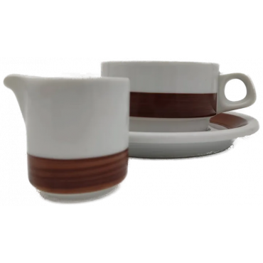 Lilien Porzellan Caroline "Pinsel" braun, Tasse mit Untertasse und Milchkännchen