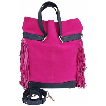 Max V. Koenig Damen Lederhandtasche mit Fransen, lila - Höhe ca. 37 cm