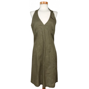 H&M Damen Midikleid, oliv - Gr. M 