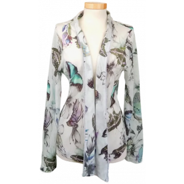 Marc Cain Damen Bluse weiß mit Schmetterlingsmuster Gr. M