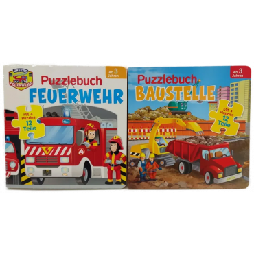  Puzzlebücher 2 Stück Feuerwehr und Baustelle