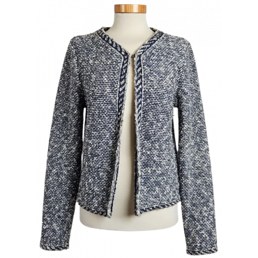 Massimo Dutti Damen Strickjacke, blau/weiß - Gr. M 
