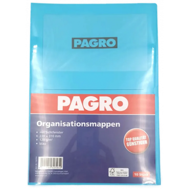 PAGRO Organisationsmappen mit Sichtfenster hellblau 10 Stk. A4