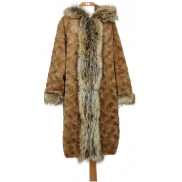 Pelzmantel Damen braun mit Kapuze