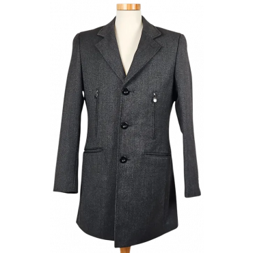 ESPRIT Herren Wollmantel, schwarz/grau - Gr. S 