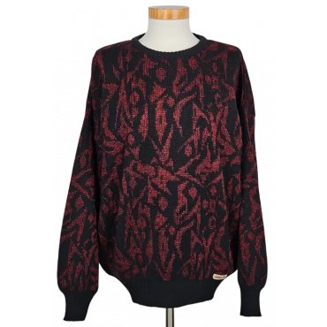 FREE LIFE Vintage Damen Pullover, schwarz/rot - Gr. XL 
