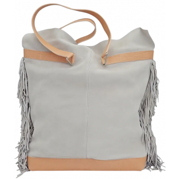 Max V. Koenig Damen Lederhandtasche mit Fransen, grau/creme - Höhe ca. 50 cm