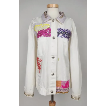 Lily Farouche Damen Jeansjacke, weiß - Gr. L