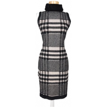 Fracomina Damen Rollkragenkleid, schwarz/weiß/rosa - Gr. XS