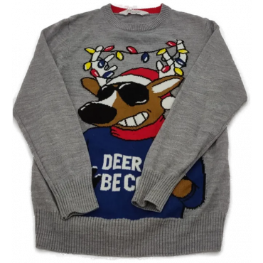 Weihnachtspullover Kinder grau Gr. 134/140